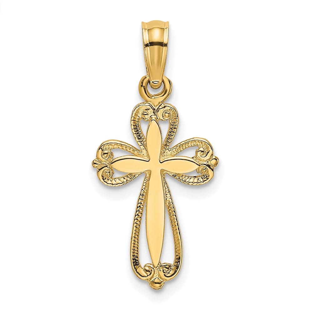 10K Yellow Gold Polished and Cut-Out Textured Medium Cross Charm