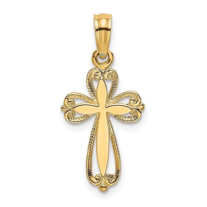 10K Yellow Gold Polished and Cut-Out Textured Medium Cross Charm