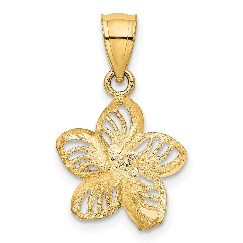 10K Yellow Gold Polished and D.C. Medium Beaded Plumeria Flower Charm