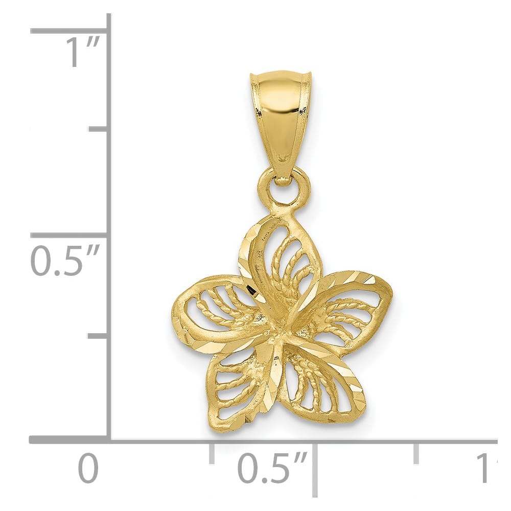 10K Yellow Gold Polished and D.C. Medium Beaded Plumeria Flower Charm