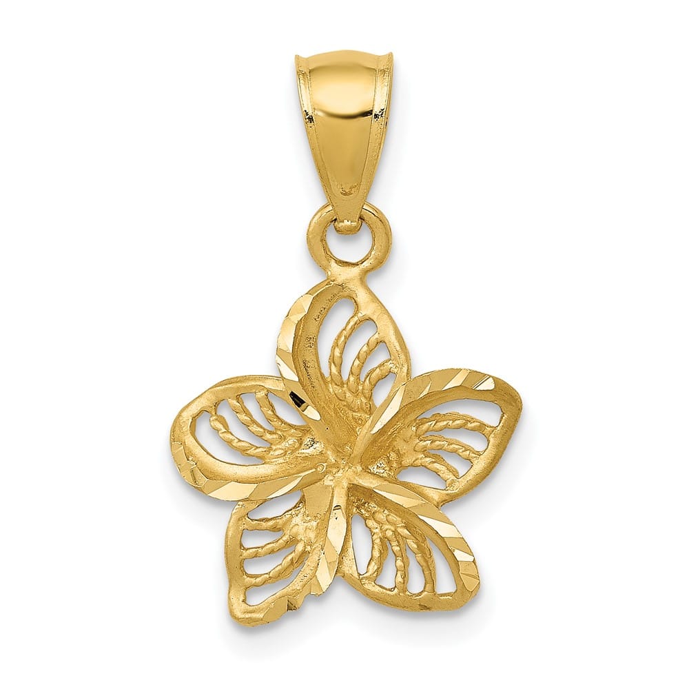 10K Yellow Gold Polished and D.C. Medium Beaded Plumeria Flower Charm