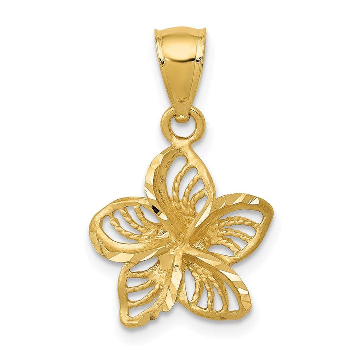 10K Yellow Gold Polished and D.C. Medium Beaded Plumeria Flower Charm