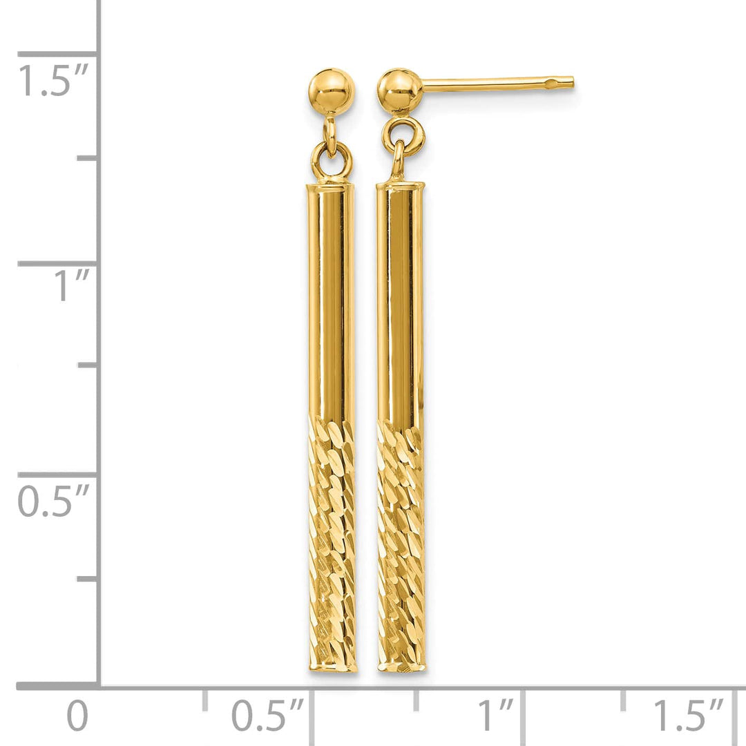 10k Yellow Gold Polished and Diamond-cut Bar Dangle Post Earrings, 36.5mm