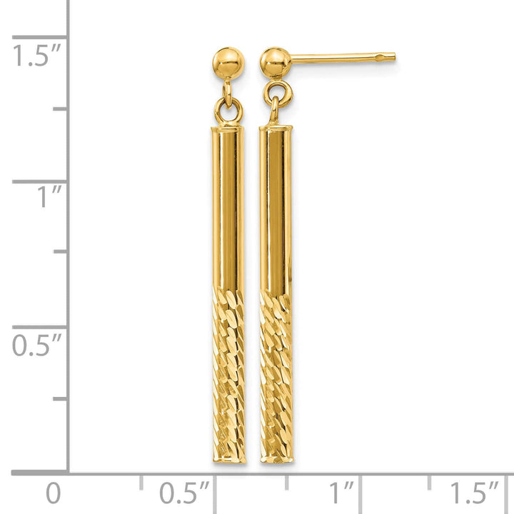 10k Yellow Gold Polished and Diamond-cut Bar Dangle Post Earrings, 36.5mm