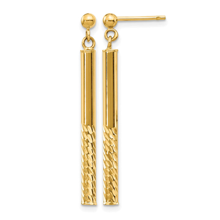 10k Yellow Gold Polished and Diamond-cut Bar Dangle Post Earrings, 36.5mm