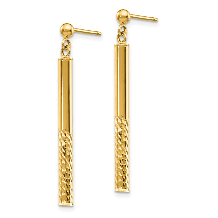 10k Yellow Gold Polished and Diamond-cut Bar Dangle Post Earrings, 36.5mm