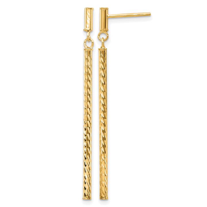 10k Yellow Gold Polished and Diamond-cut Bar Dangle Post Earrings, 55mm