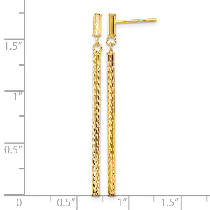 10k Yellow Gold Polished and Diamond-cut Bar Dangle Post Earrings, 55mm