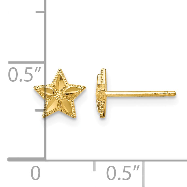 10k Yellow Gold Polished and Diamond-cut Star Post Earrings