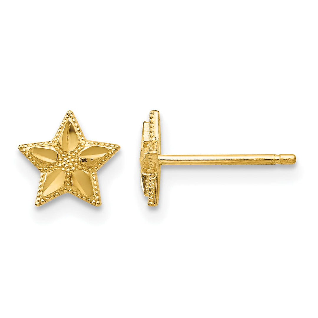 10k Yellow Gold Polished and Diamond-cut Star Post Earrings