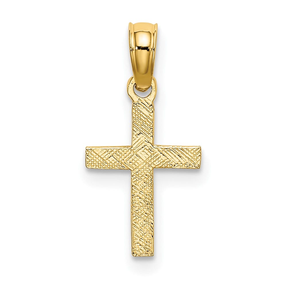 10K Yellow Gold Polished and Etched Small Cross with Flower Charm