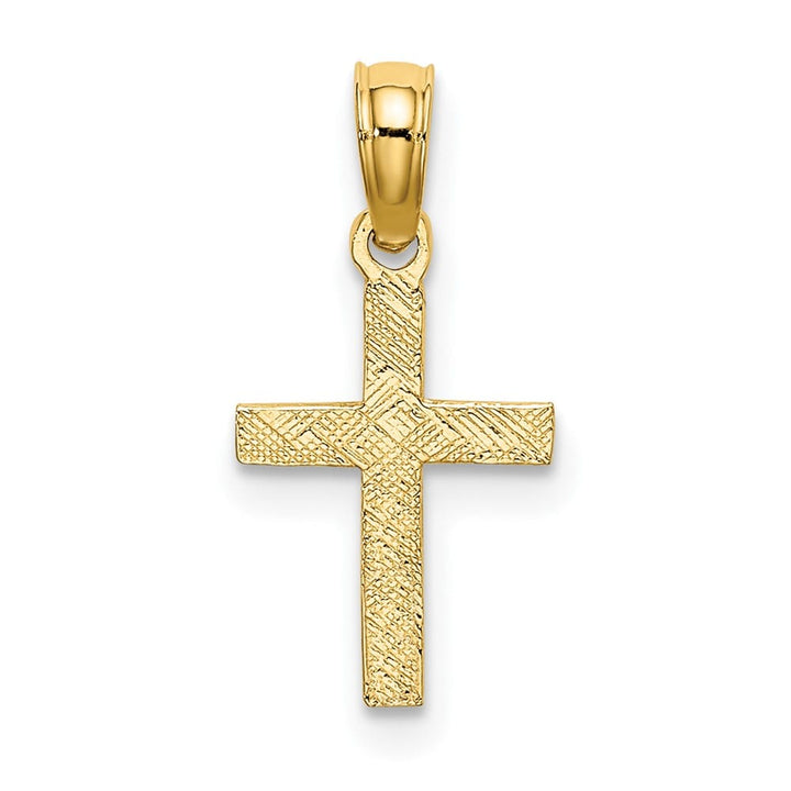 10K Yellow Gold Polished and Etched Small Cross with Flower Charm