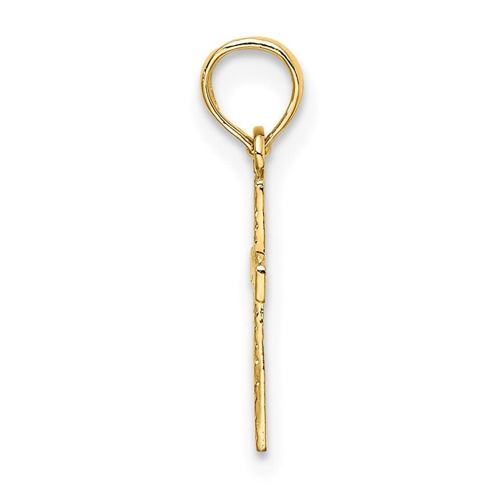 10K Yellow Gold Polished and Etched Small Cross with Flower Charm