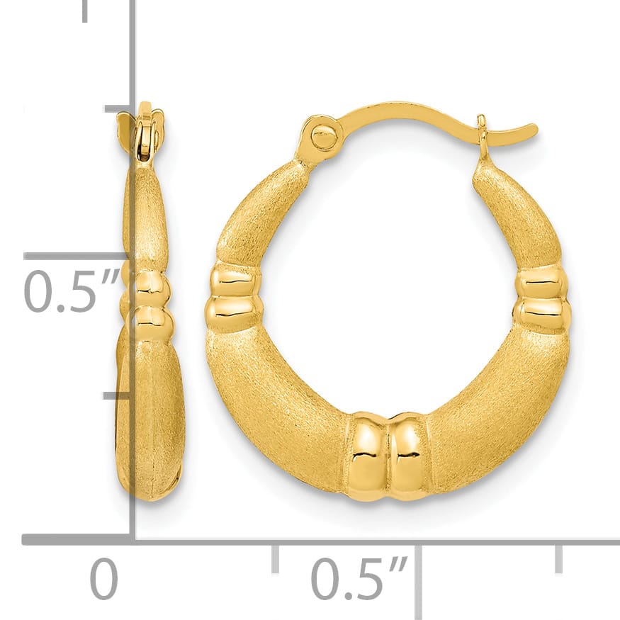 10k Yellow Gold Polished and Satin Hoop Earrings