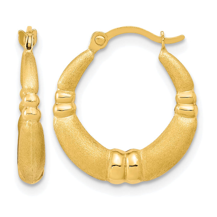 10k Yellow Gold Polished and Satin Hoop Earrings