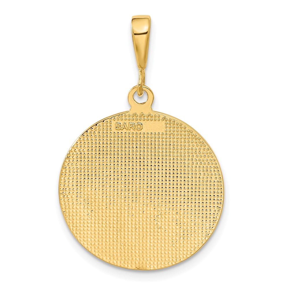 10K Yellow Gold Polished and Satin Large Round Angel Pendant