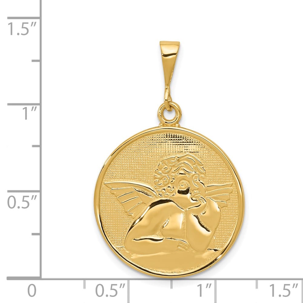 10K Yellow Gold Polished and Satin Large Round Angel Pendant