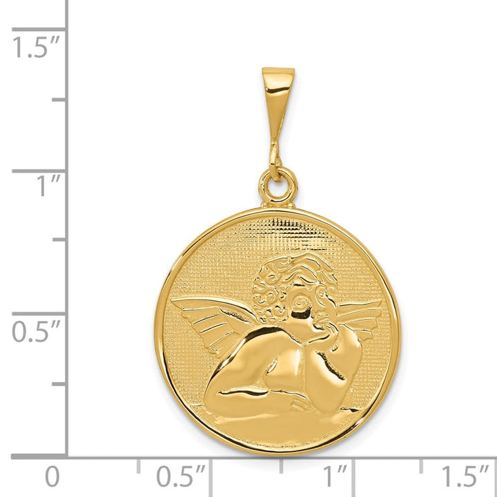 10K Yellow Gold Polished and Satin Large Round Angel Pendant