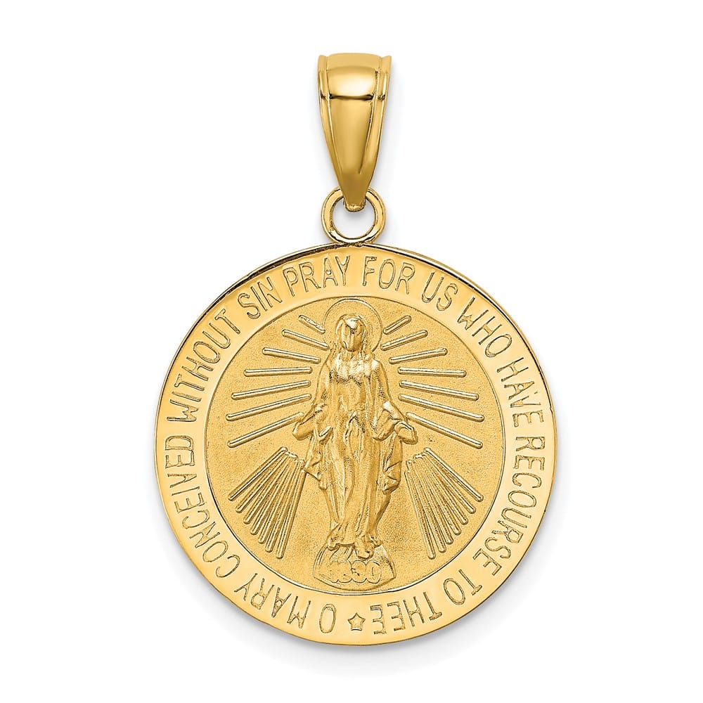 10K Yellow Gold Polished and Satin Round Miraculous Medal