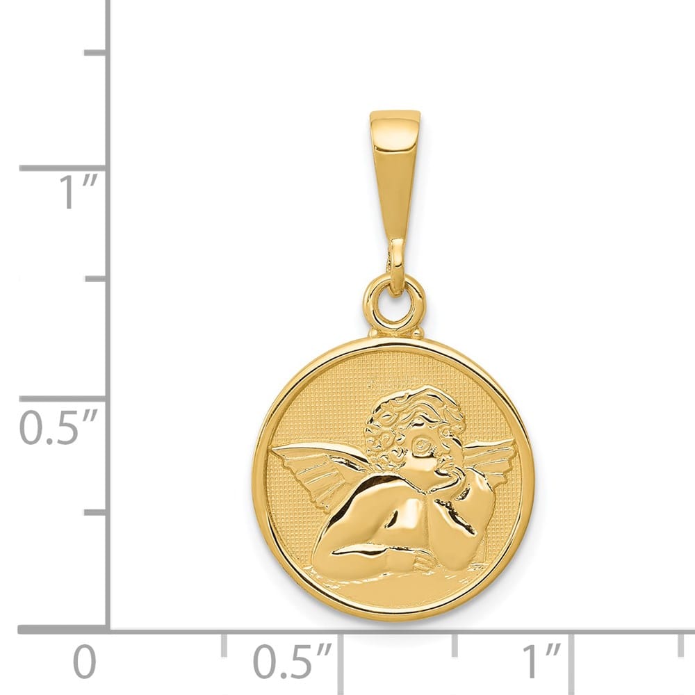 10K Yellow Gold Polished and Satin Round Raphael Angel Pendant