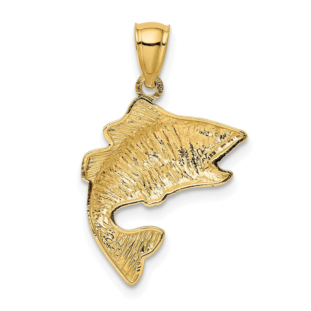10K Yellow Gold Polished and Textured Bass Fish Pendant, Small