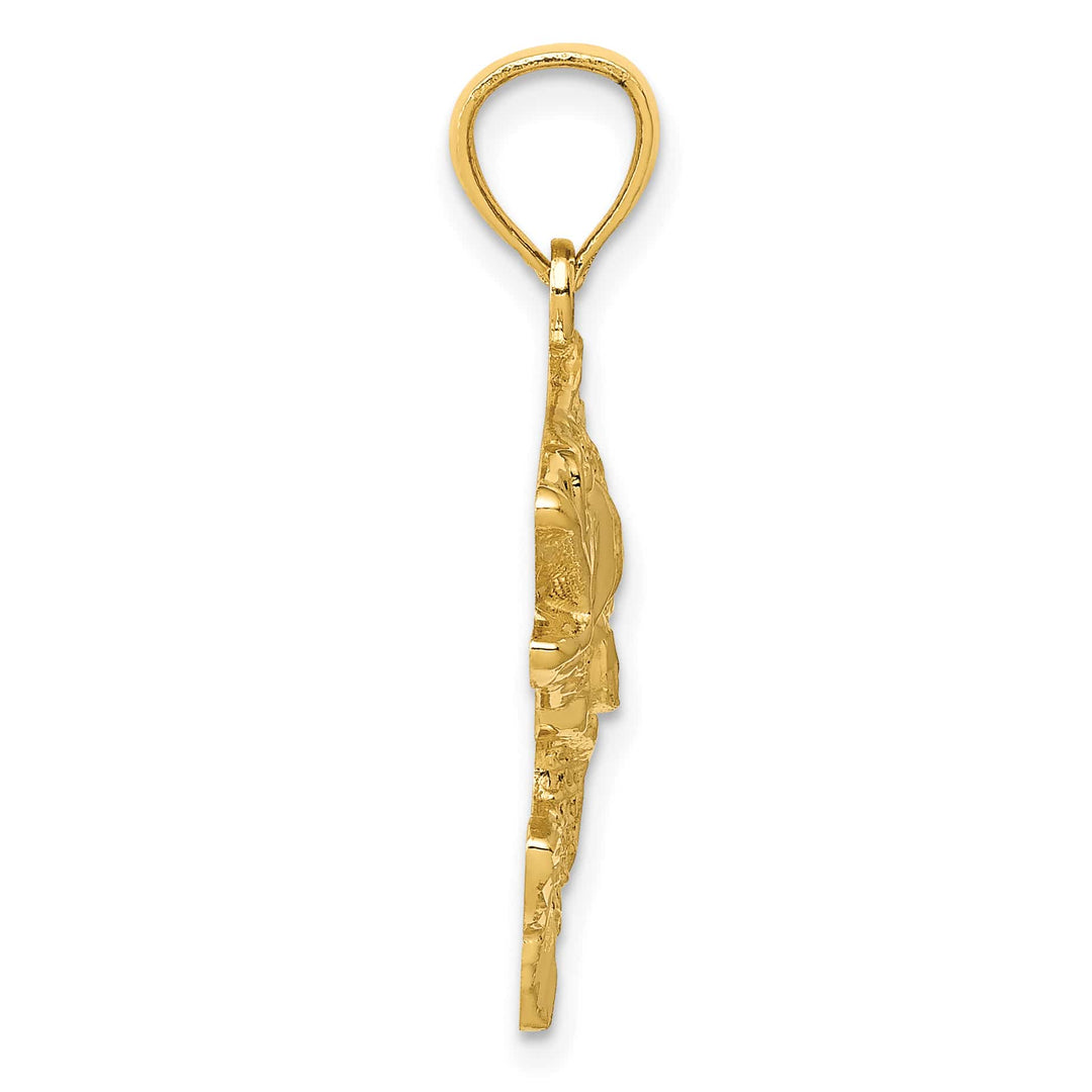 10K Yellow Gold Polished and Textured Bass Fish Pendant, Small