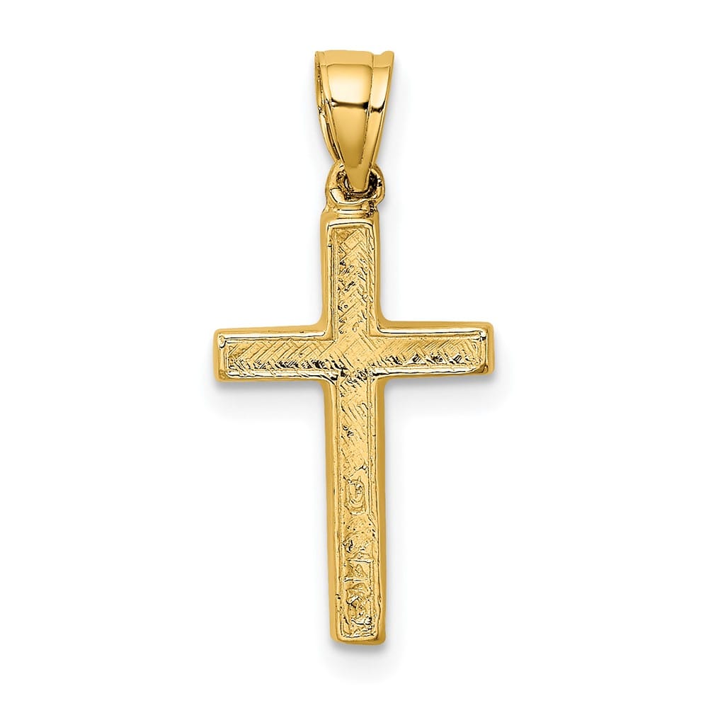 10K Yellow Gold Polished and Textured Cross with Heart Center Charm