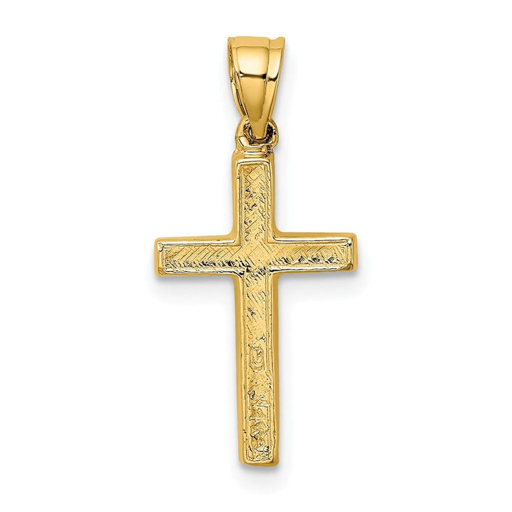 10K Yellow Gold Polished and Textured Cross with Heart Center Charm