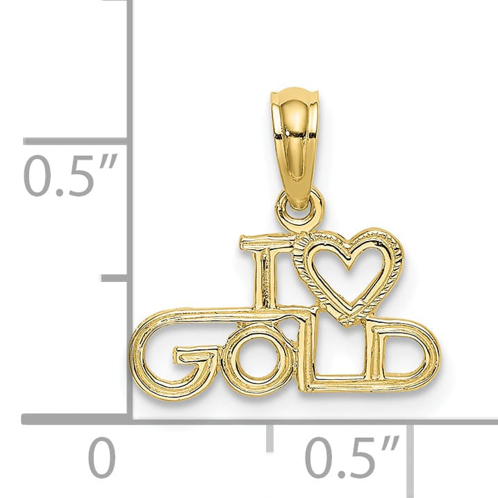 10K Yellow Gold Polished and Textured I Heart Gold Charm