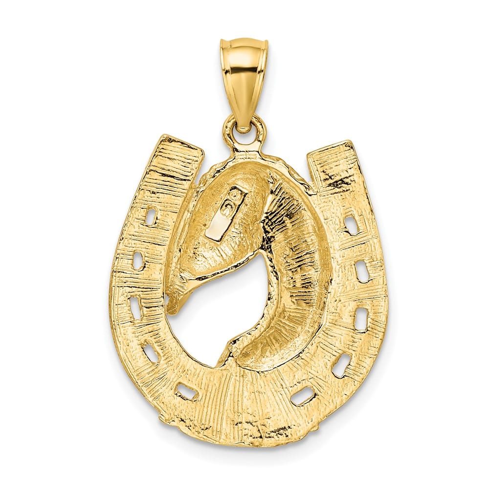 10K Yellow Gold Polished and Textured Large Horse Head Pendant