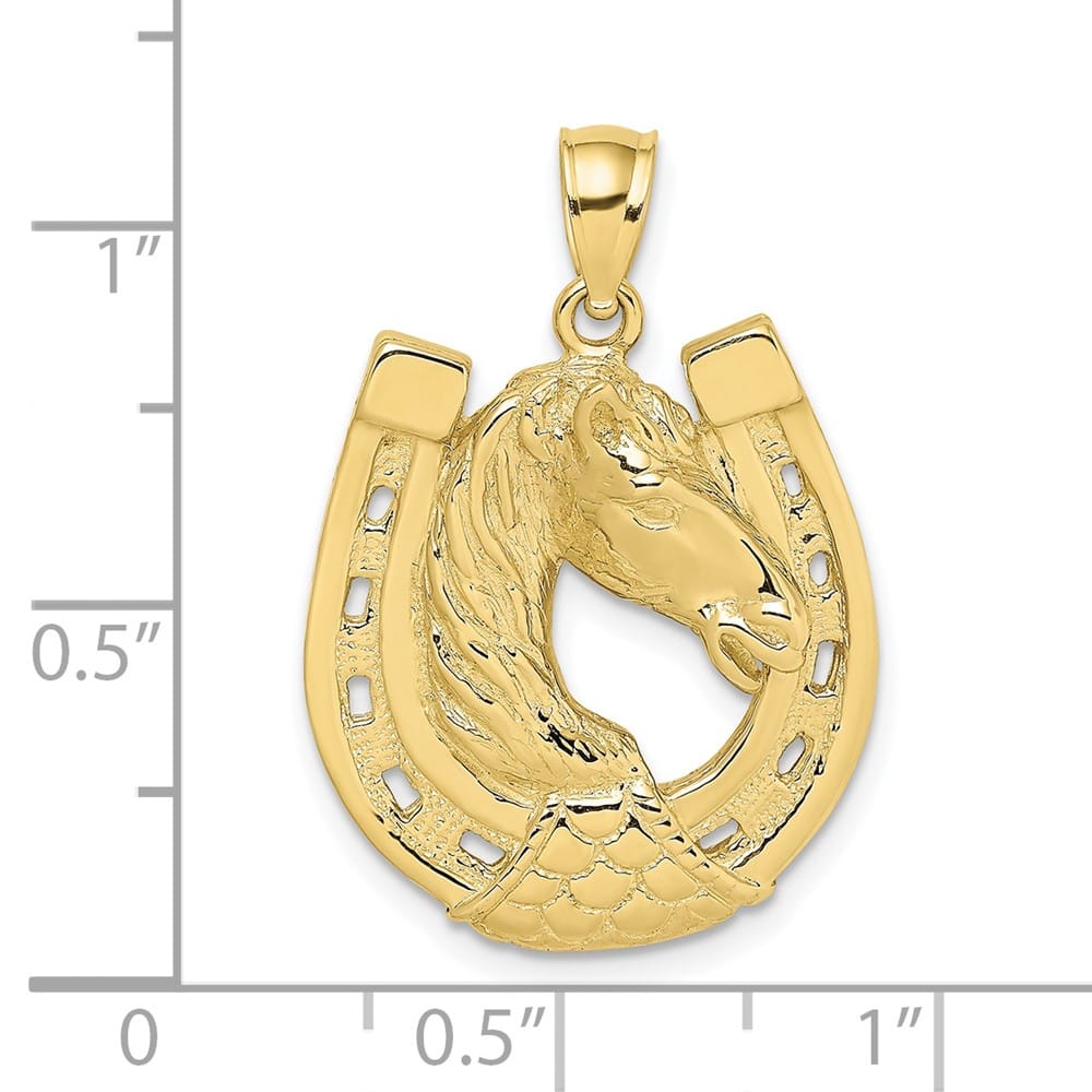 10K Yellow Gold Polished and Textured Large Horse Head Pendant