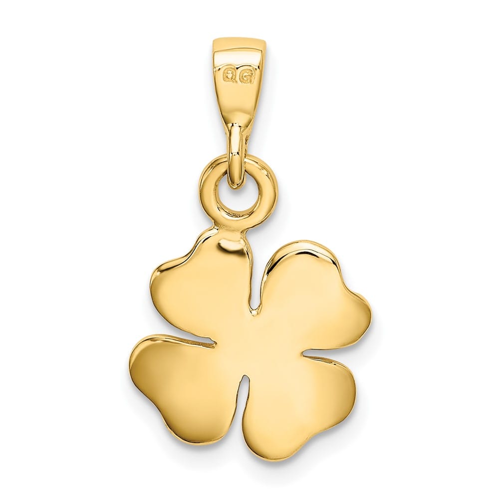 10K Yellow Gold Polished and Textured Medium 4-Leaf Clover Pendant