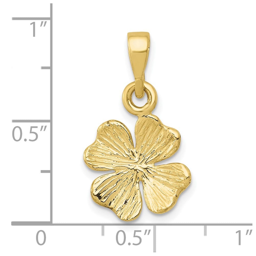 10K Yellow Gold Polished and Textured Medium 4-Leaf Clover Pendant