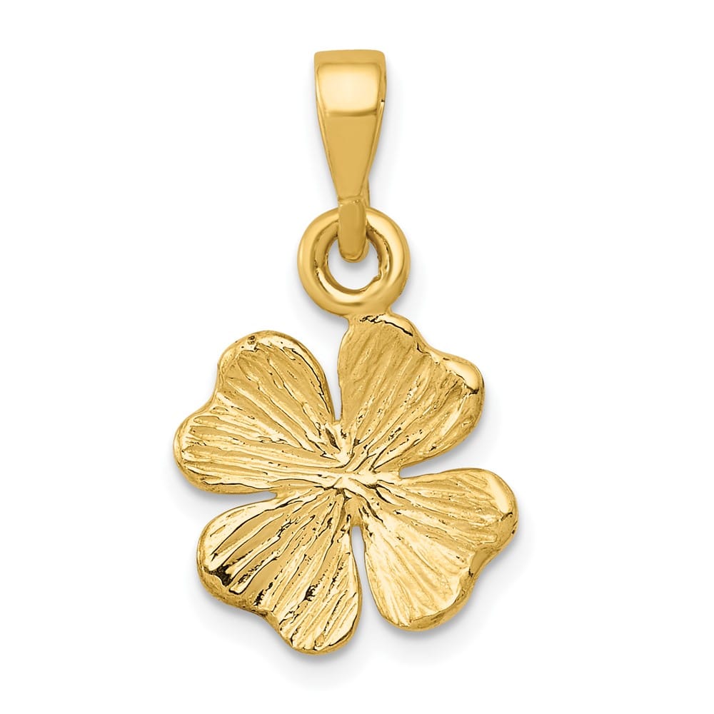 10K Yellow Gold Polished and Textured Medium 4-Leaf Clover Pendant