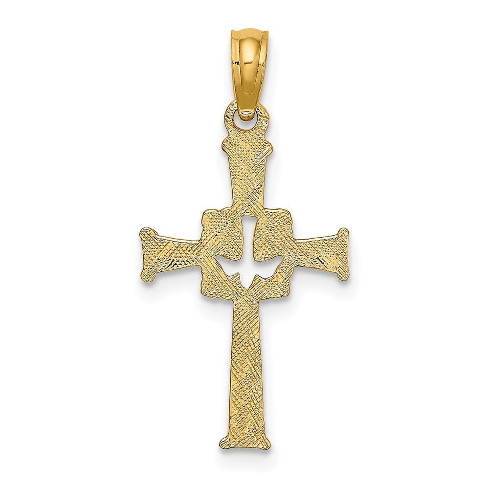 10K Yellow Gold Polished and Textured Medium Cross and Dove Charm