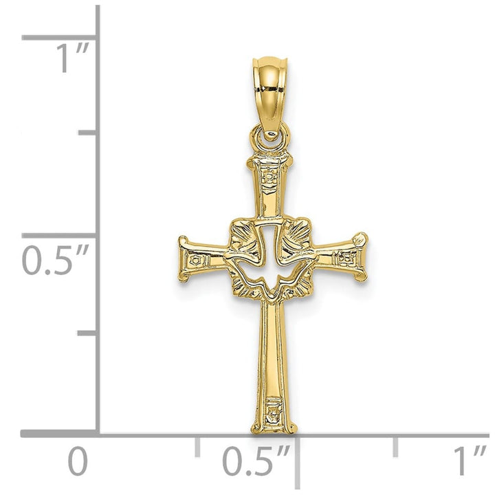 10K Yellow Gold Polished and Textured Medium Cross and Dove Charm