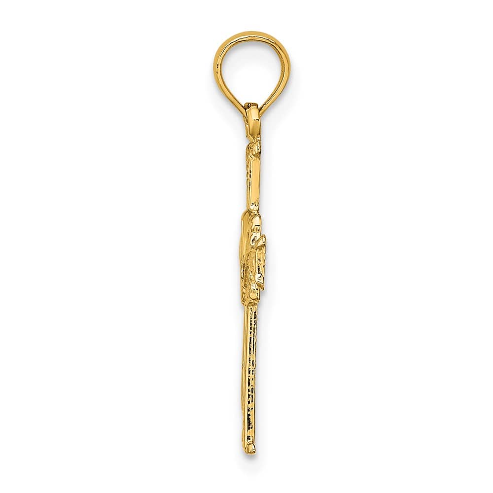 10K Yellow Gold Polished and Textured Medium Cross and Dove Charm