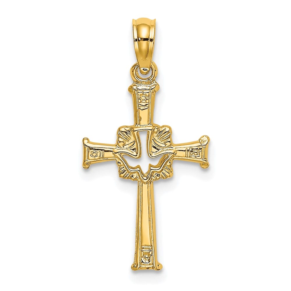 10K Yellow Gold Polished and Textured Medium Cross and Dove Charm