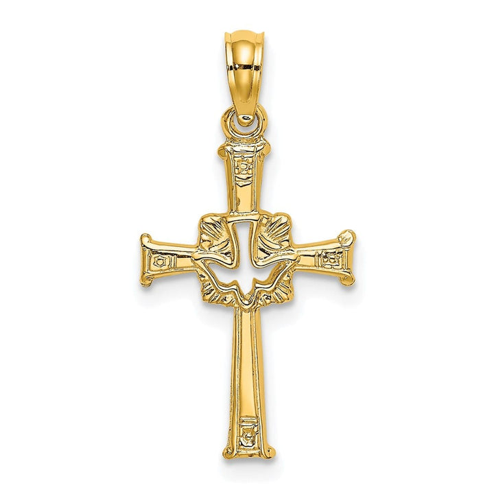 10K Yellow Gold Polished and Textured Medium Cross and Dove Charm