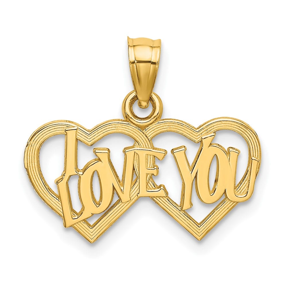 10K Yellow Gold Polished and Textured Petite I Love You Double Pendant