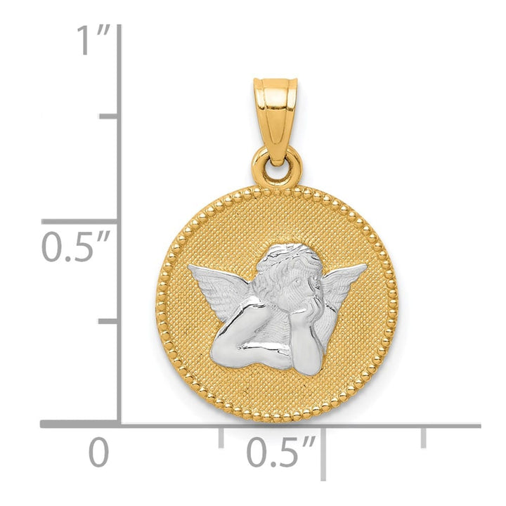 10K Yellow Gold Polished and Textured Round Angel Pendant