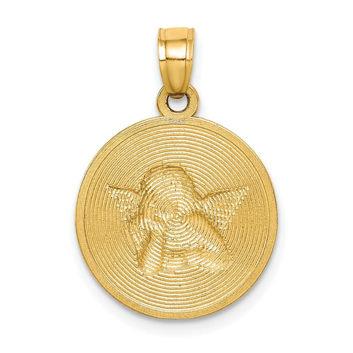 10K Yellow Gold Polished and Textured Round Angel Pendant