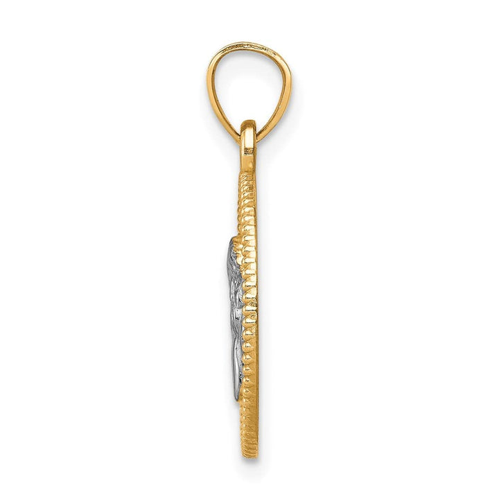10K Yellow Gold Polished and Textured Round Angel Pendant