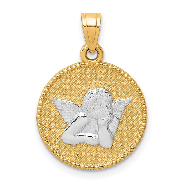 10K Yellow Gold Polished and Textured Round Angel Pendant