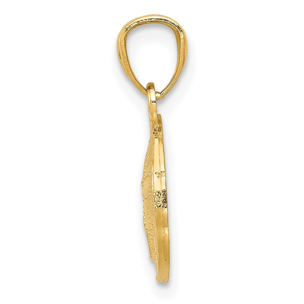 10K Yellow Gold Polished and Textured Sand Dollar Charm Pendant