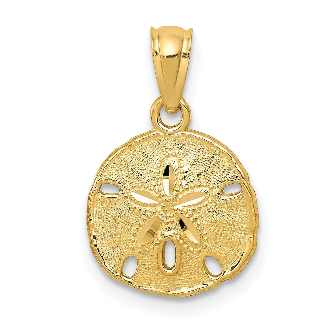 10K Yellow Gold Polished and Textured Sand Dollar Charm Pendant