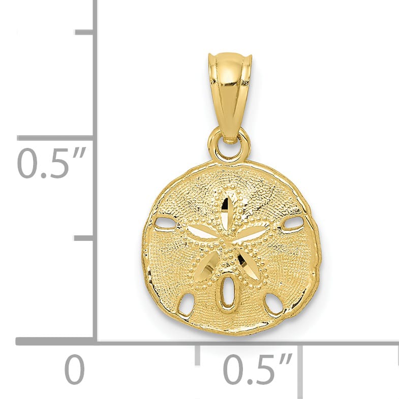 10K Yellow Gold Polished and Textured Sand Dollar Charm Pendant