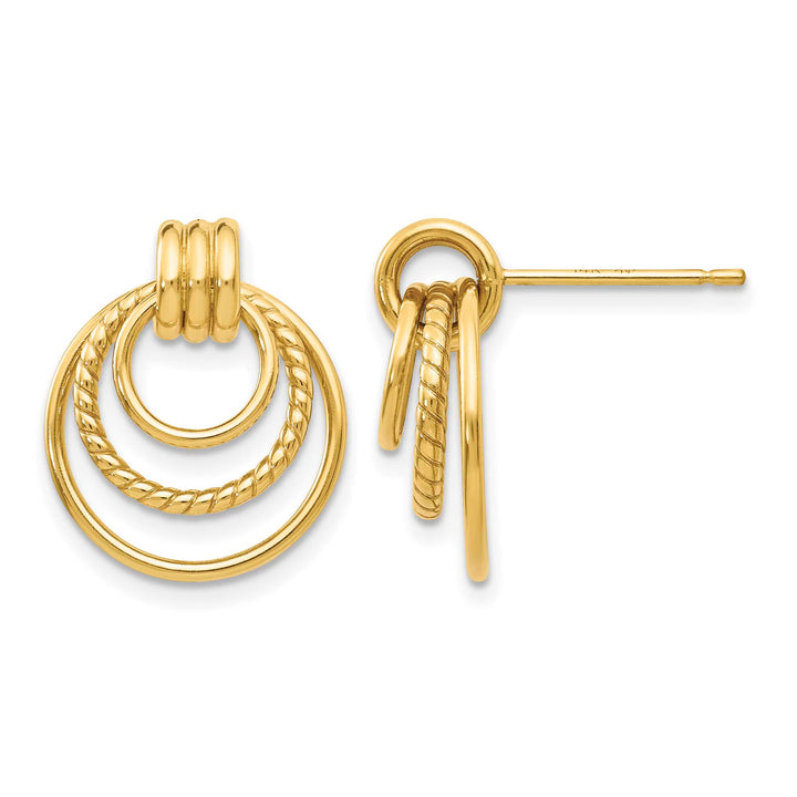 10k Yellow Gold Polished and Twisted Triple Circle Fancy Post Earrings