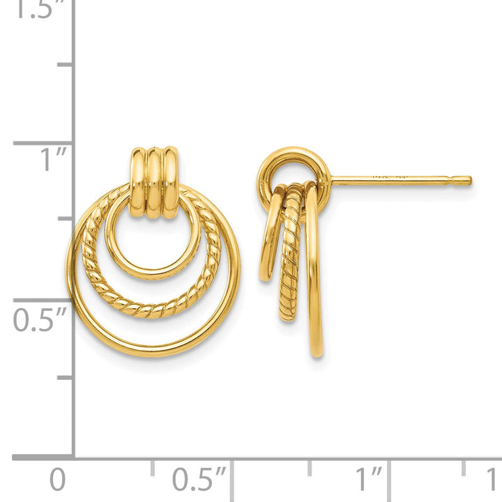 10k Yellow Gold Polished and Twisted Triple Circle Fancy Post Earrings