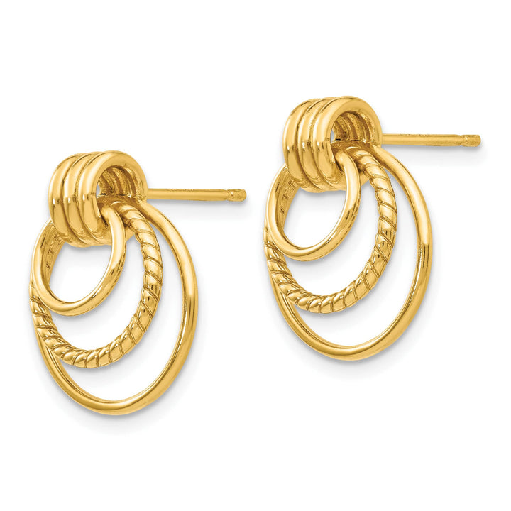 10k Yellow Gold Polished and Twisted Triple Circle Fancy Post Earrings